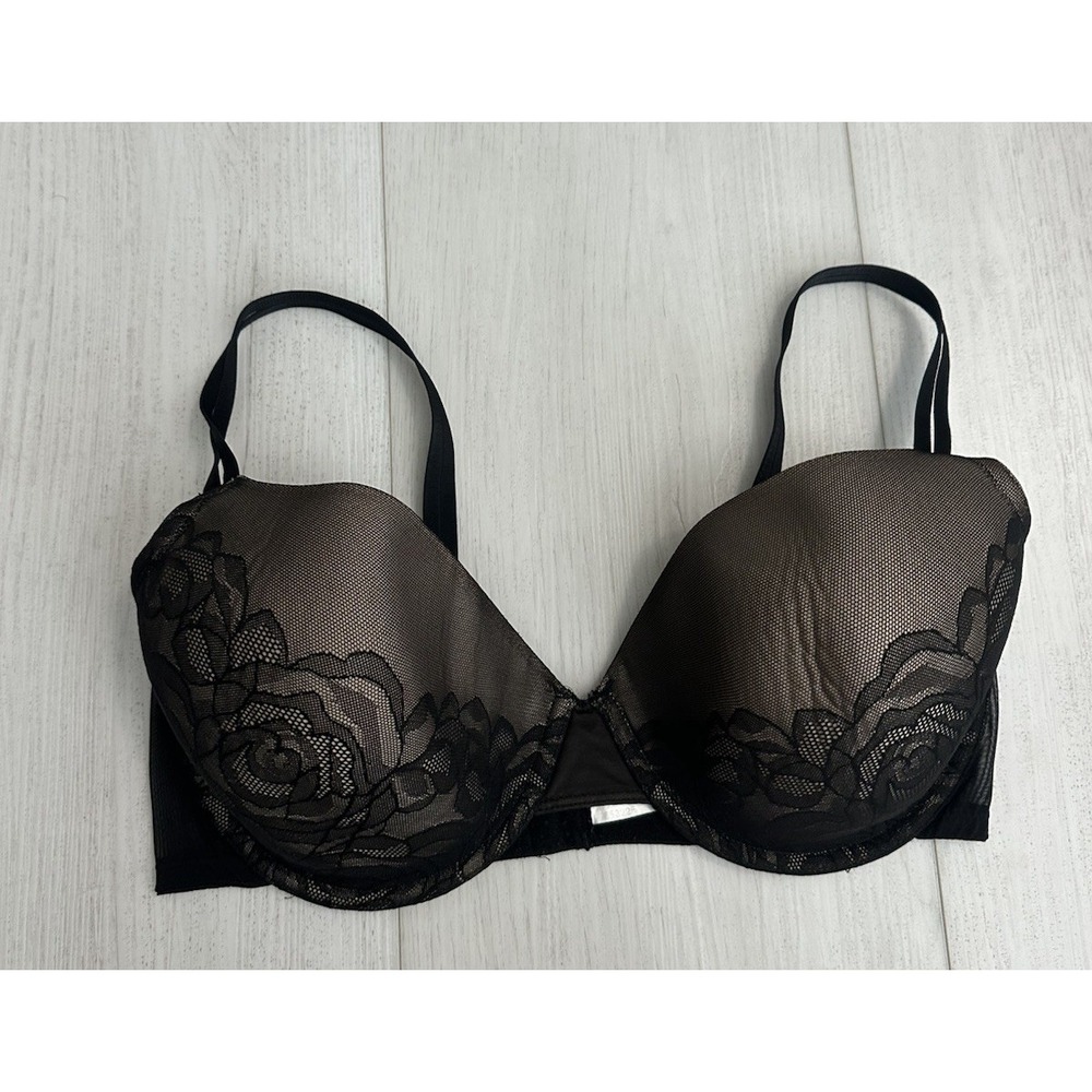 Wacoal Stark Beauty Underwire Lace Lined Bra Sz 38DDD Black 853225